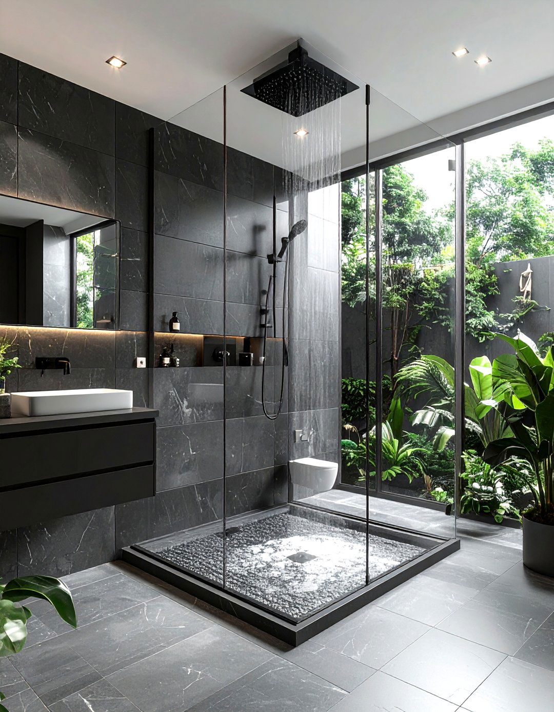 Charcoal Bathroom Glass Shower - 30 dark charcoal bathroom ideas