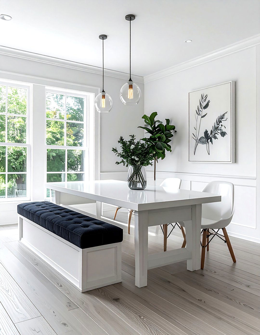 Charcoal Bench Seating White Dining Room - 30 charcoal and white dining room ideas