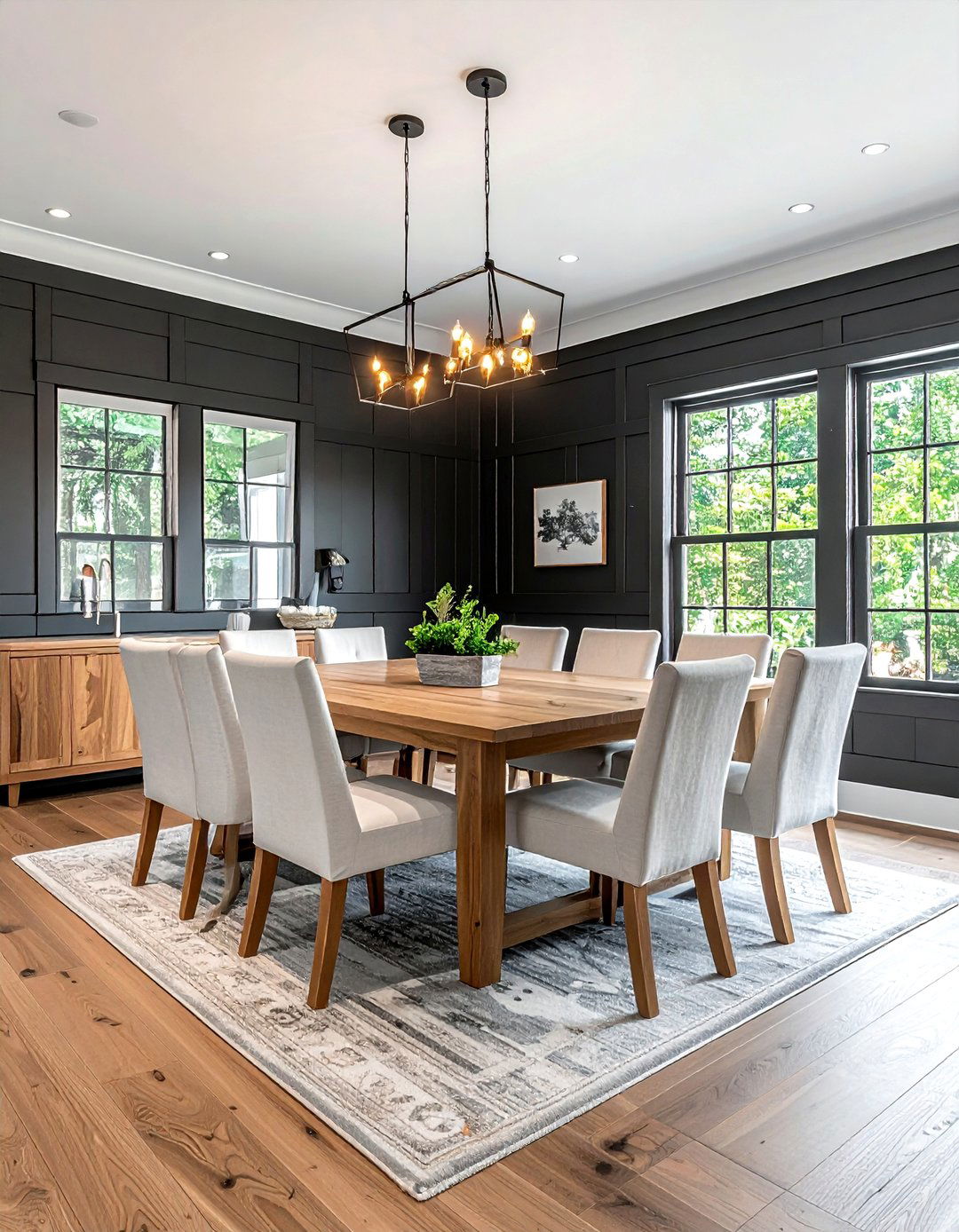 Charcoal Board And Batten Dining Room - 30 charcoal and white dining room ideas