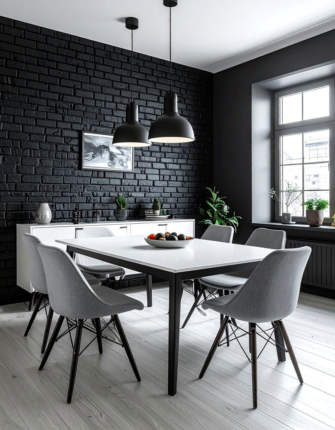 Charcoal Brick Wall Dining Room - 30 charcoal and white dining room ideas