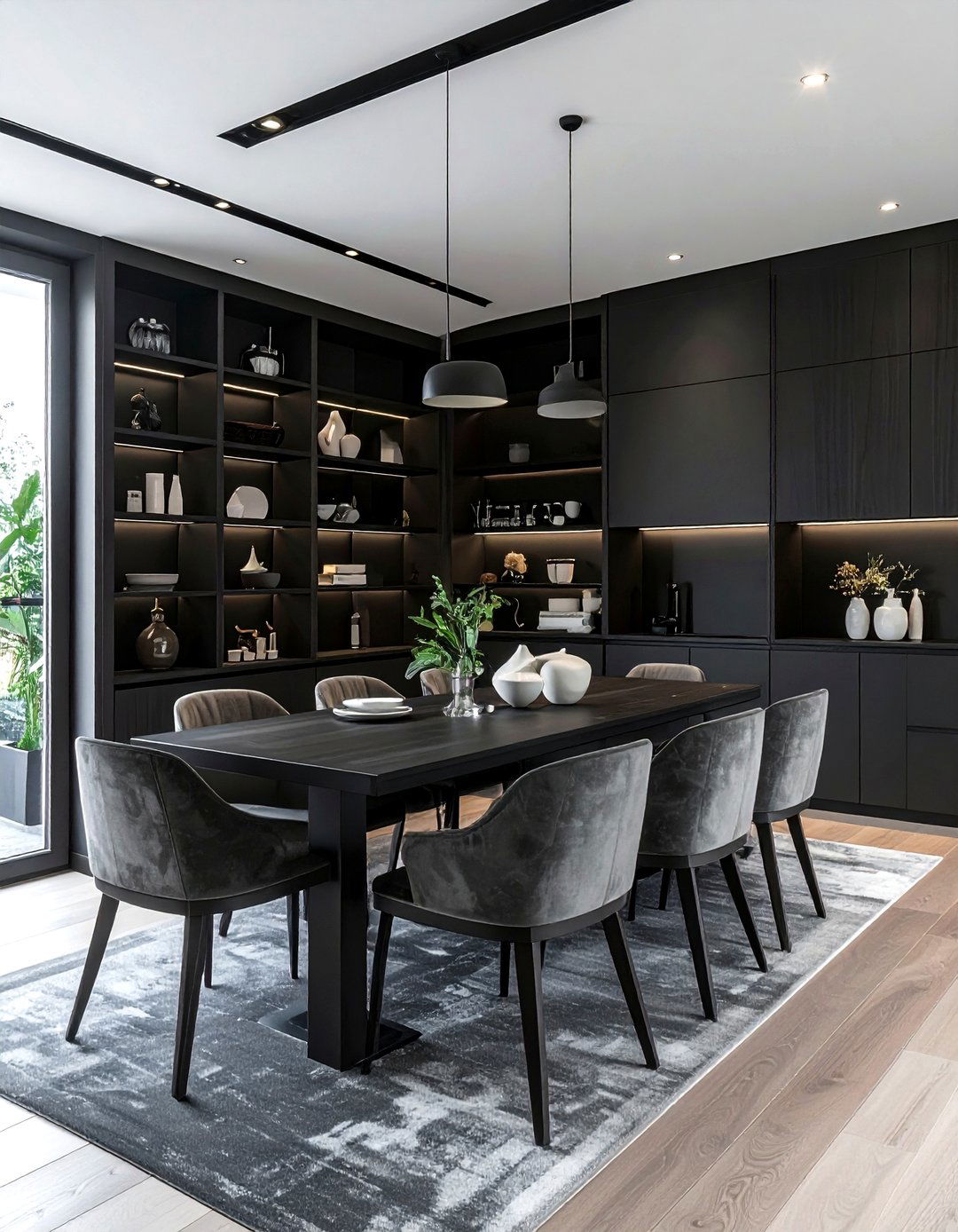 Charcoal Dining Room With Built In Shelves - 30 dark charcoal dining room ideas
