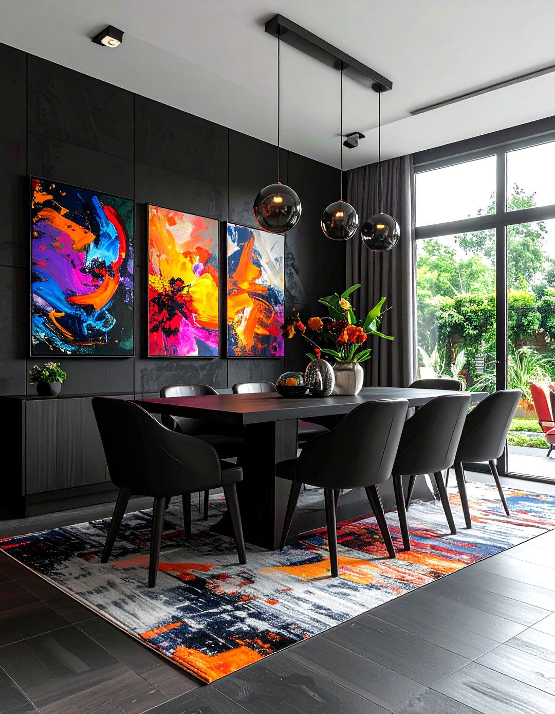 Charcoal Dining Room With Colorful Art - 30 dark charcoal dining room ideas