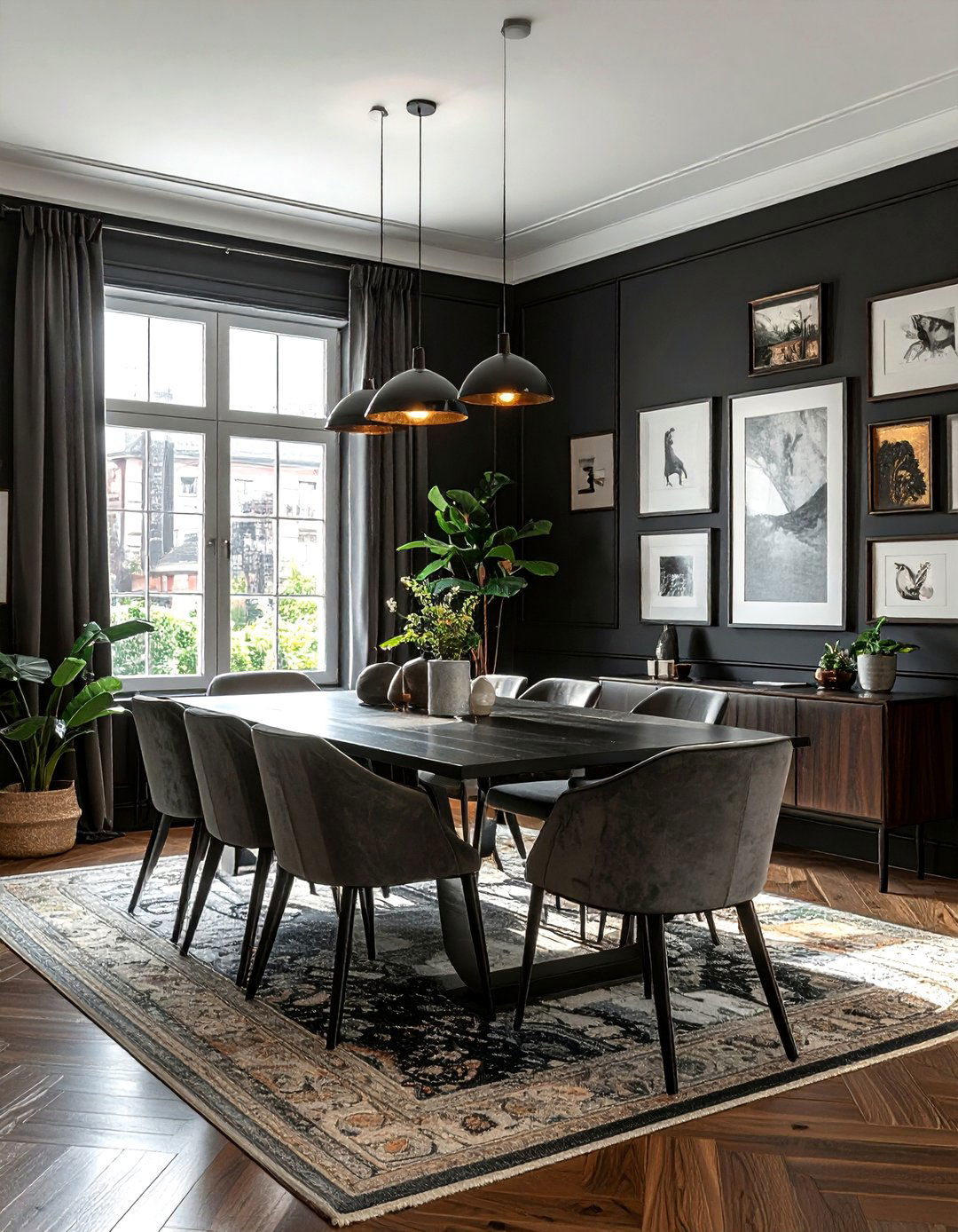 Charcoal Dining Room With Gallery Wall - 30 dark charcoal dining room ideas