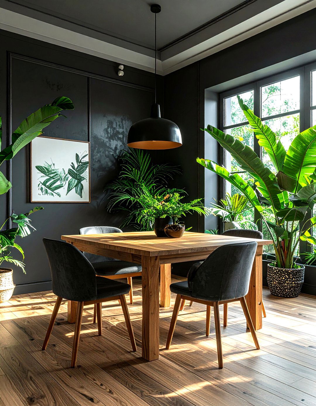 Charcoal Dining Room With Indoor Plants - 30 dark charcoal dining room ideas