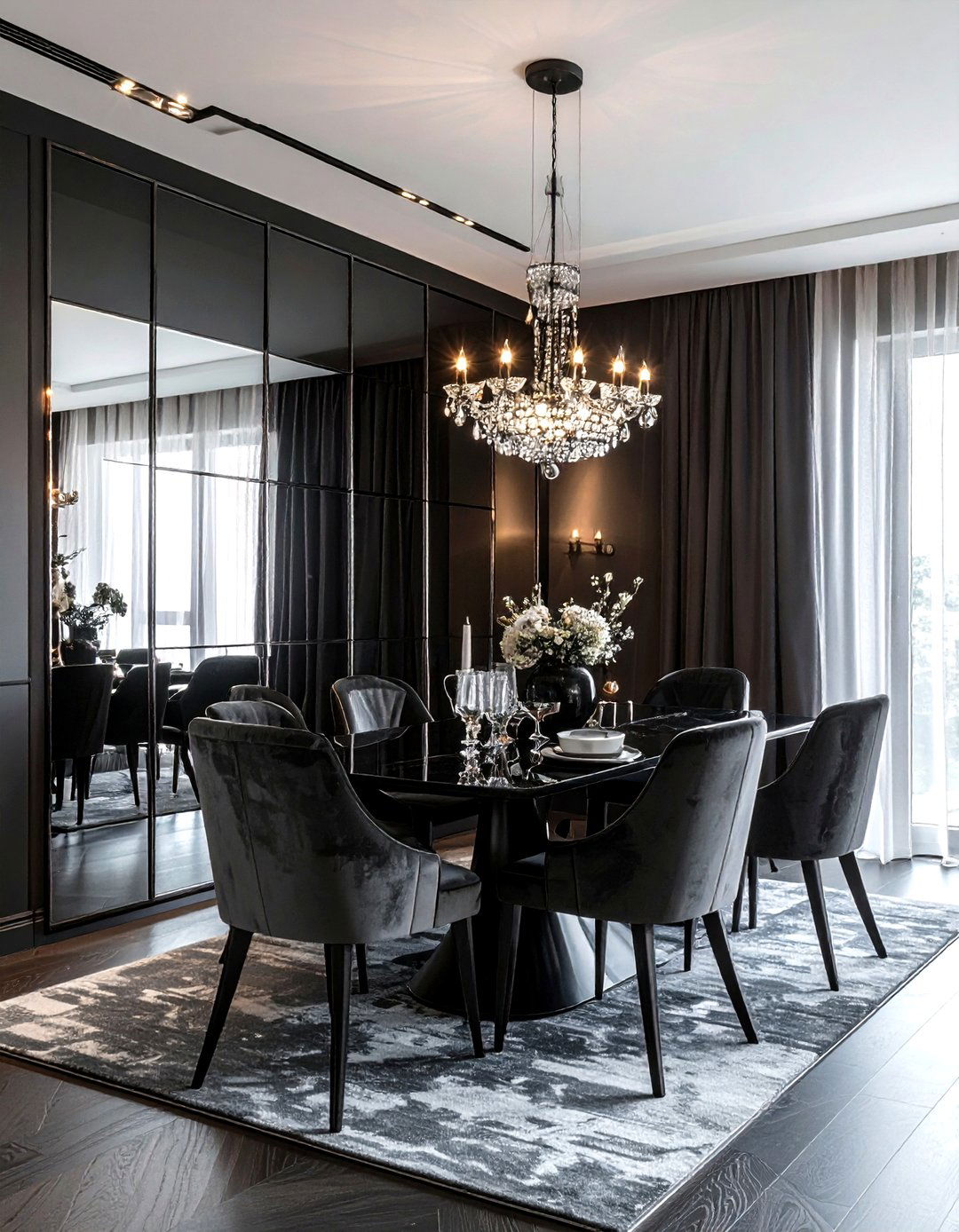 Charcoal Dining Room With Mirror Wall - 30 dark charcoal dining room ideas