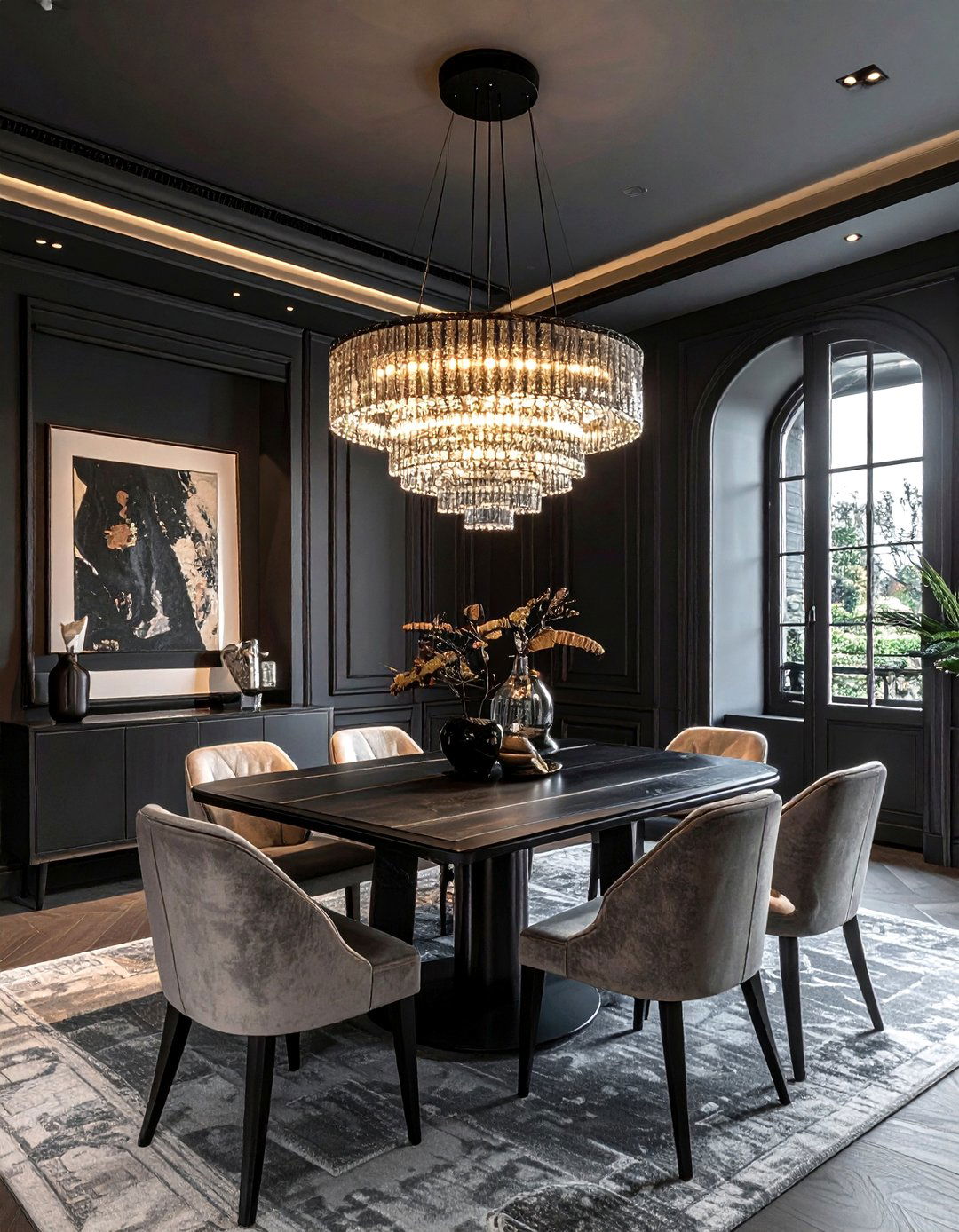 Charcoal Dining Room With Statement Lighting - 30 dark charcoal dining room ideas