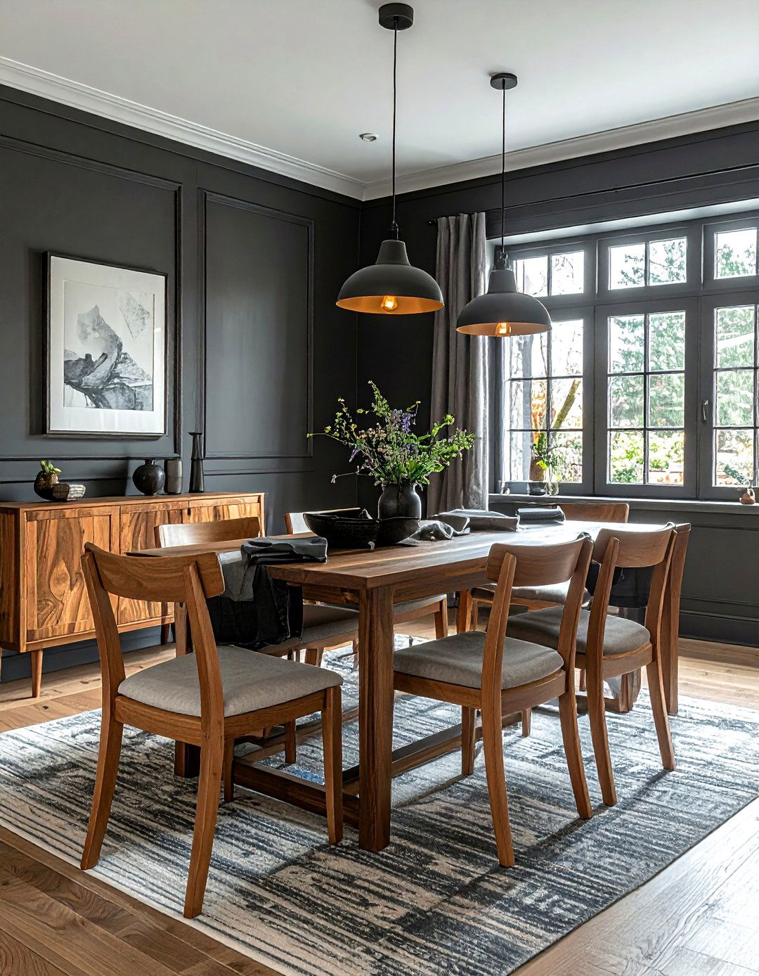 Charcoal Dining Room With Wood Table - 30 dark charcoal dining room ideas