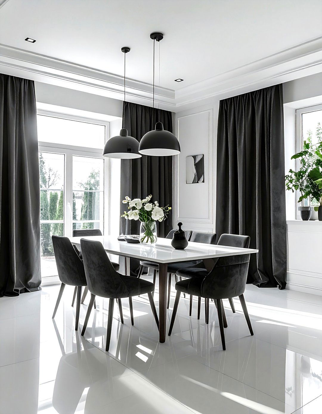 Charcoal Drapery White Dining Room - 30 charcoal and white dining room ideas