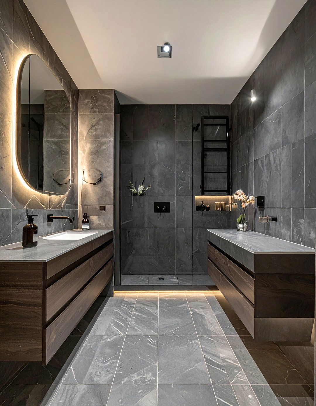 Charcoal Fan Tile Bathroom - 30 fan tile bathroom ideas