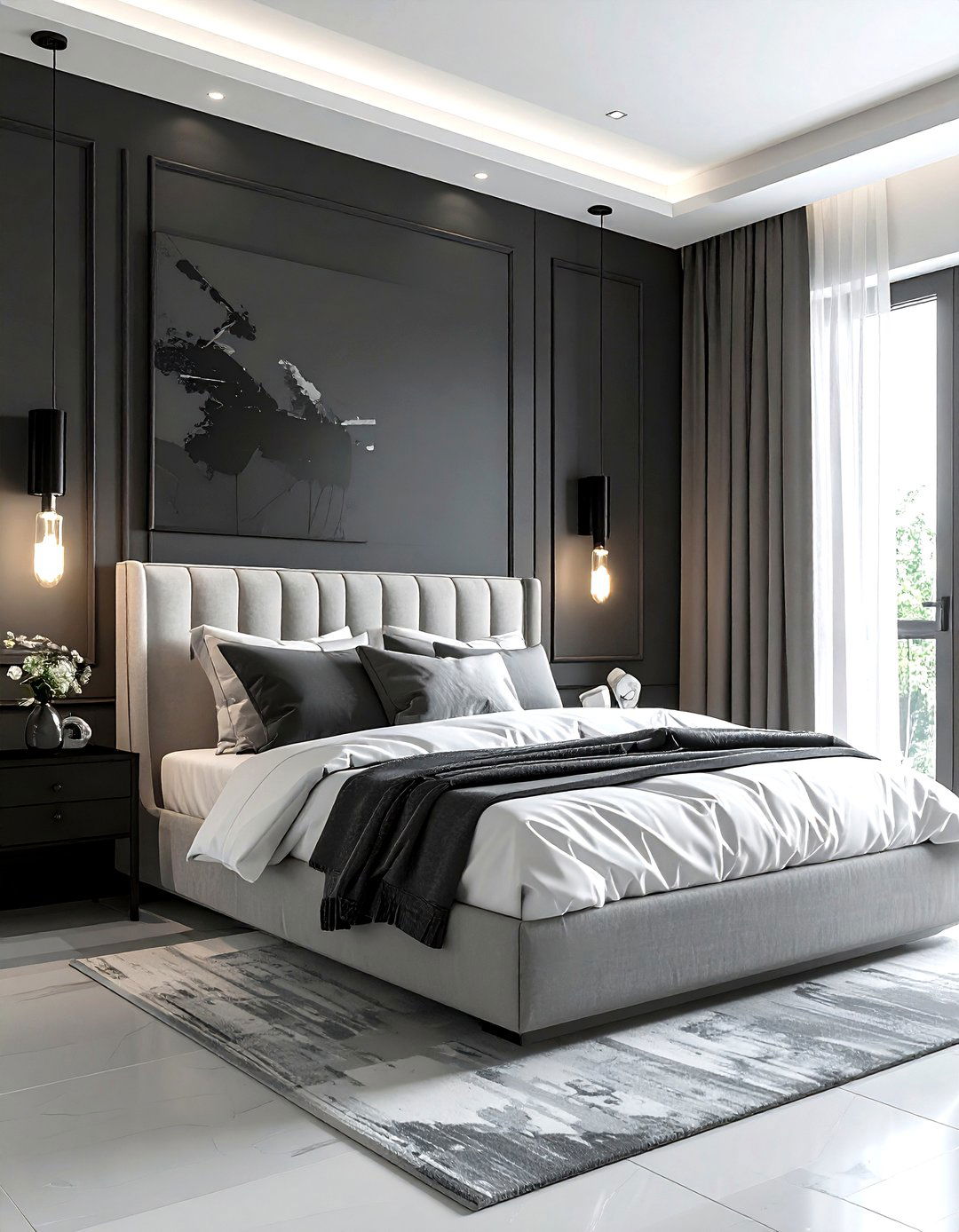 Charcoal Gray Accent Wall - 30 gray bedroom ideas