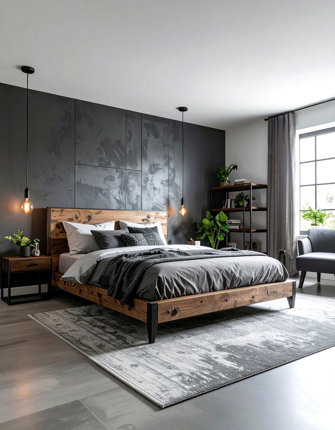 Charcoal Gray Accent Wall - 30 industrial gray bedroom ideas