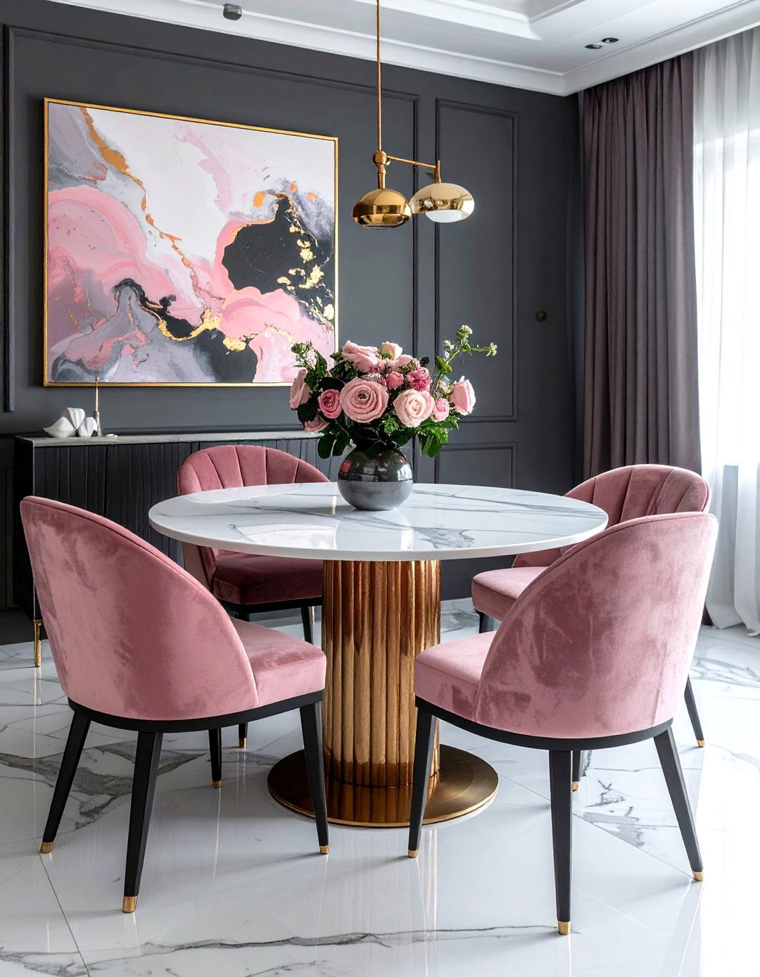 Charcoal Gray And Dusty Rose Dining Room - 30 pink and gray dining room ideas