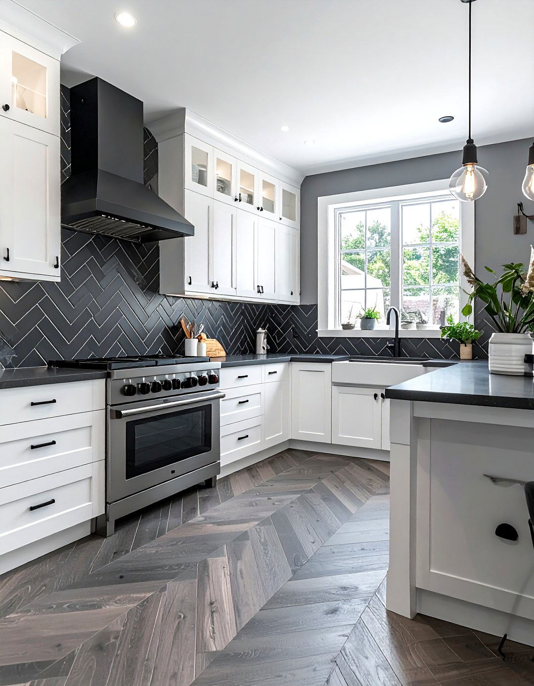Charcoal Gray Chevron - 30 chevron backsplash kitchen ideas
