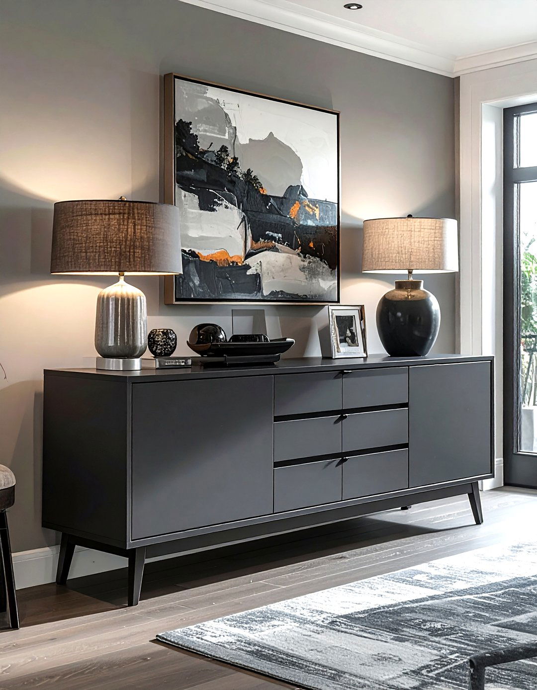 Charcoal Gray Credenza - 30 gray dining room furniture ideas
