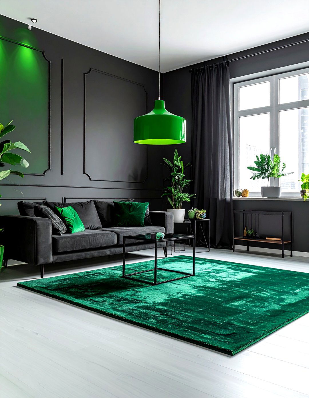 Charcoal Gray Green Accent - 30 industrial green living room ideas