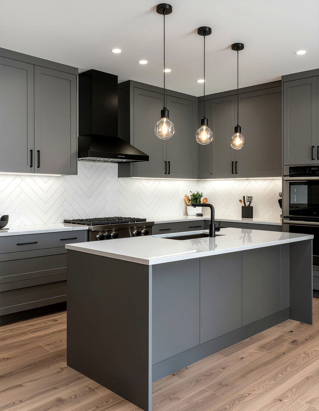 Charcoal Gray Herringbone Backsplash - 30 herringbone backsplash kitchen ideas