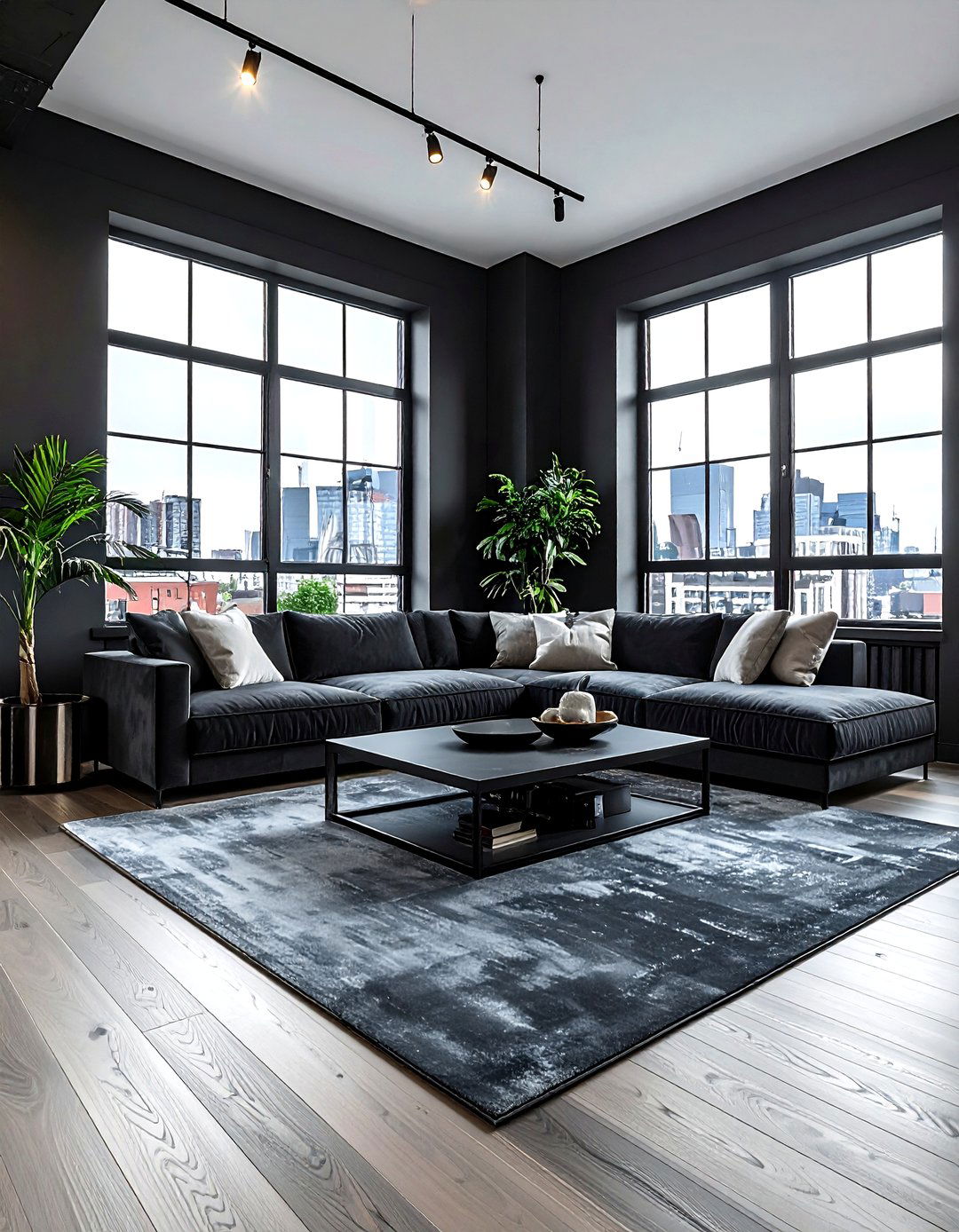 Charcoal Gray Industrial Loft - 30 industrial gray living room ideas