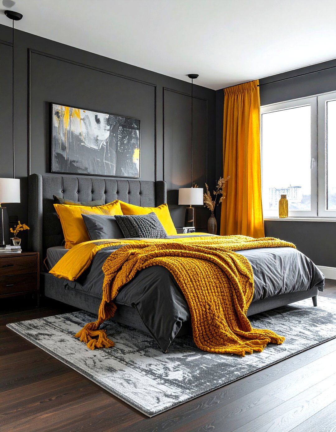 Charcoal Gray Mustard Yellow Bedroom - 30 gray yellow bedroom ideas