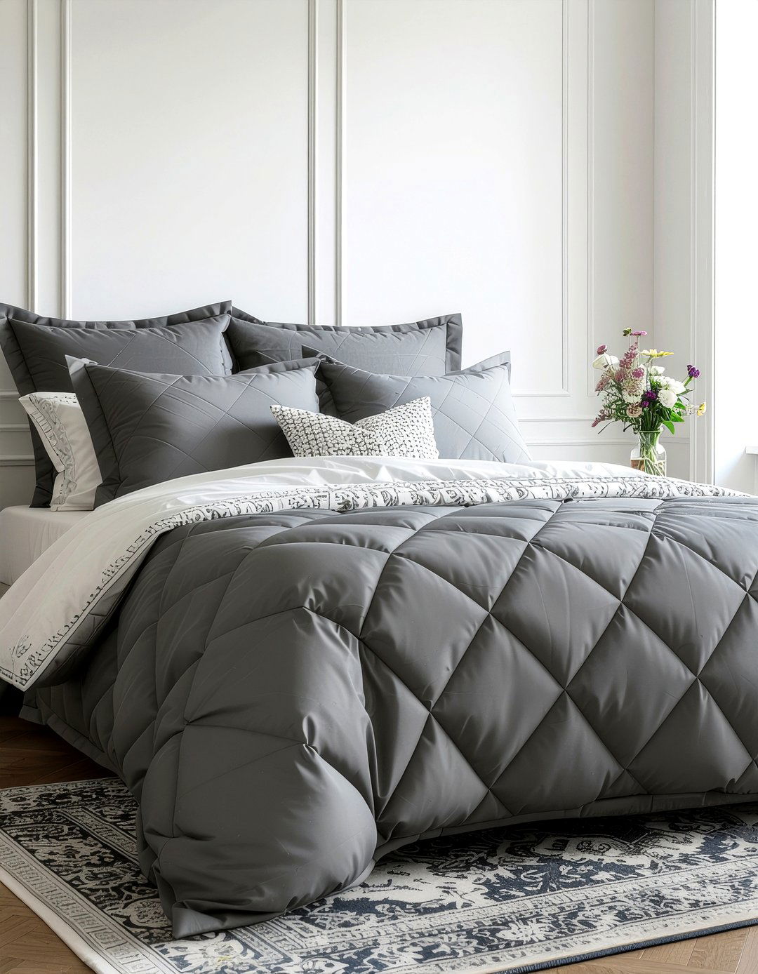 Charcoal Gray Pintuck Duvet - 30 bedroom gray bedding ideas