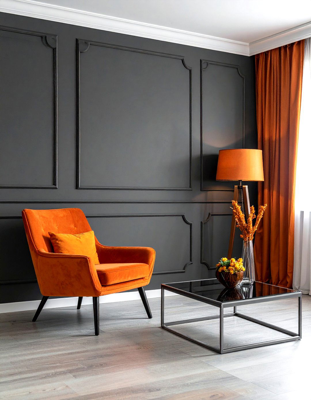 Charcoal Gray Recessed Panel Wall - 30 living room recessed panel ideas