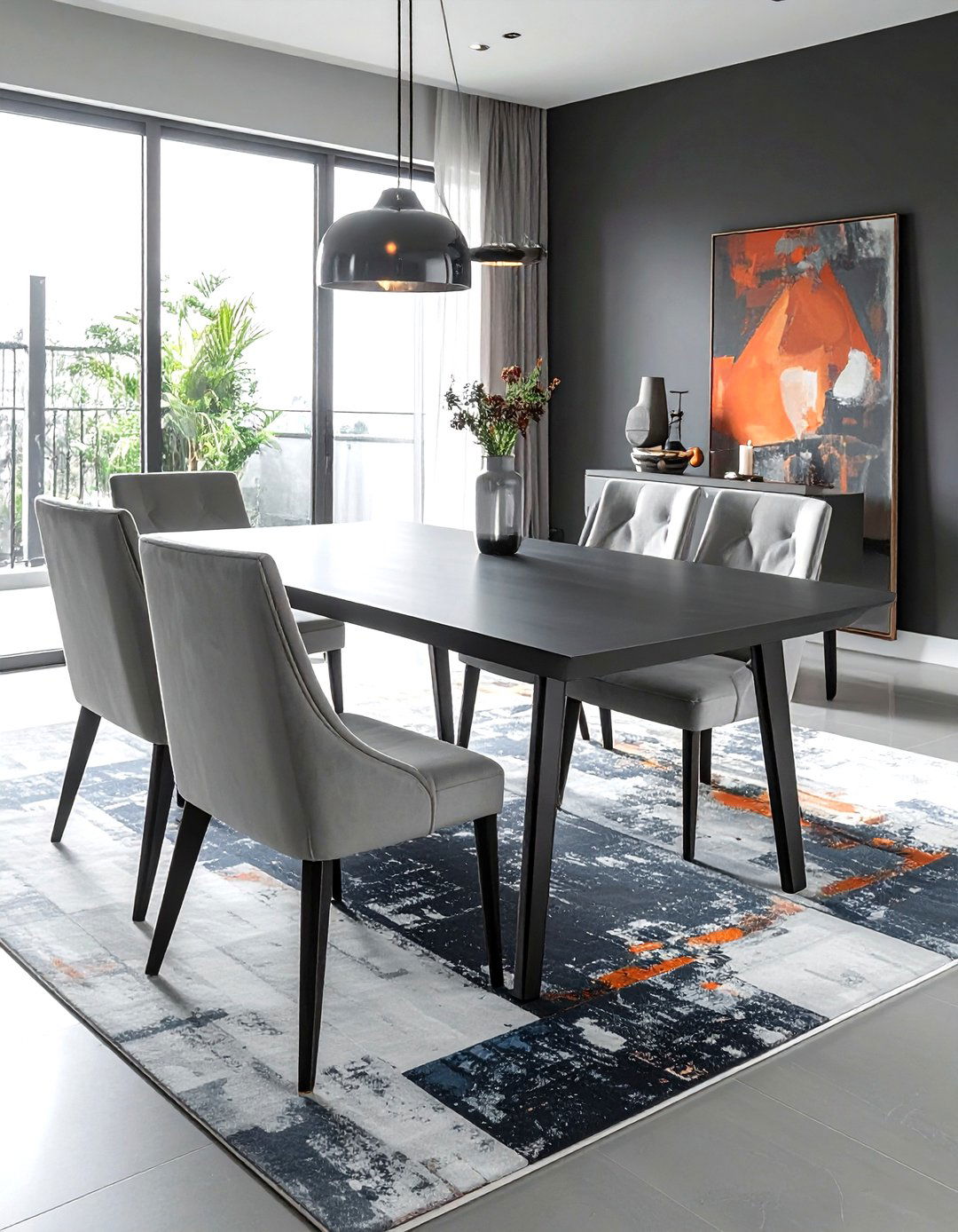 Charcoal Gray Table - 30 painted dining room furniture ideas