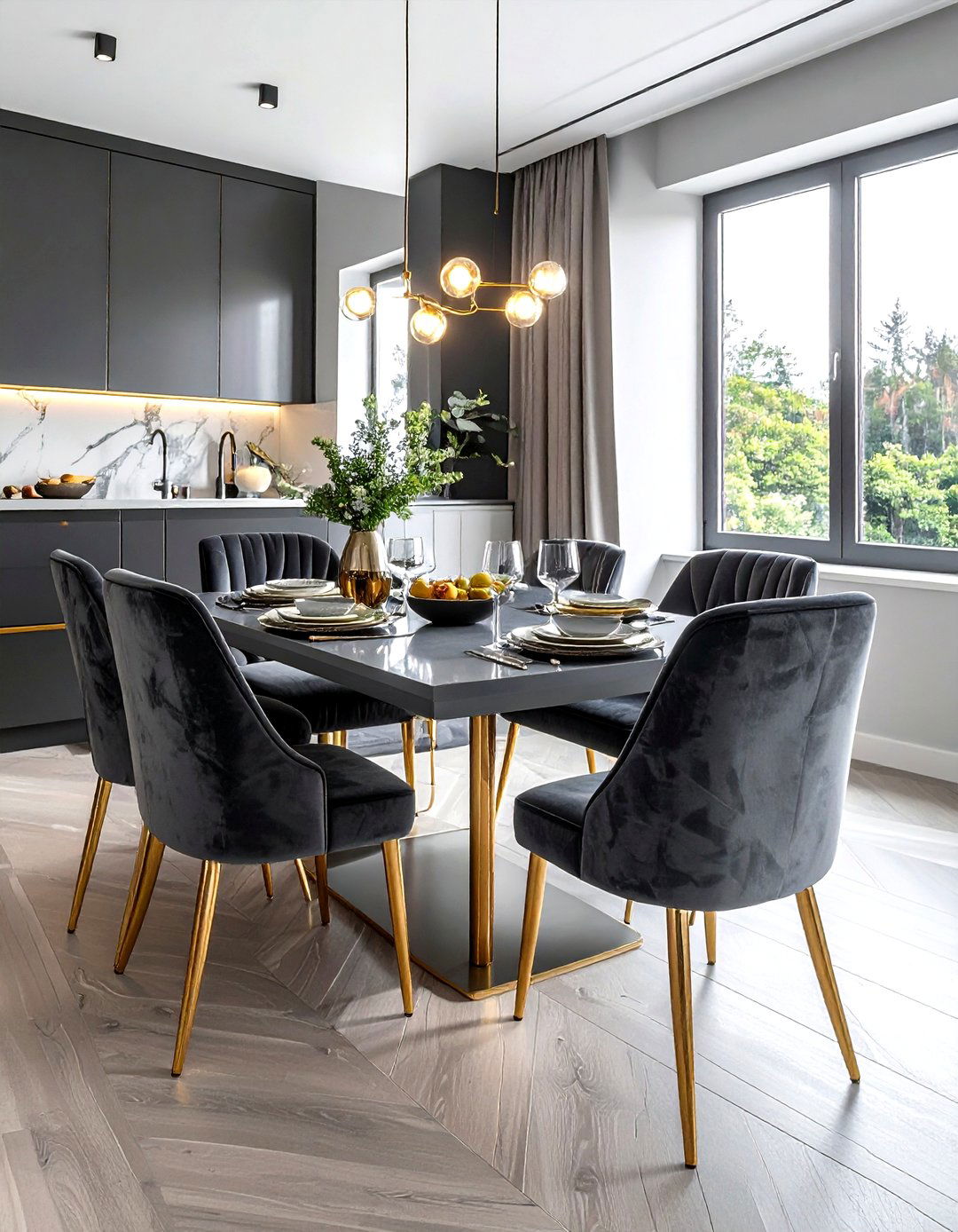 Charcoal Gray Velvet Chairs - 30 gray dining room furniture ideas