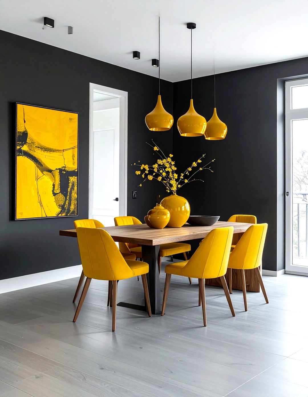 Charcoal Gray Walls Yellow Accents - 30 gray yellow dining room ideas
