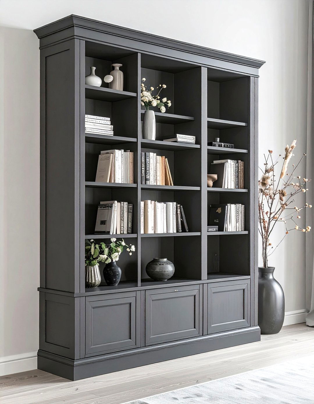Charcoal Grey Bookshelf - 30 gray bedroom furniture ideas