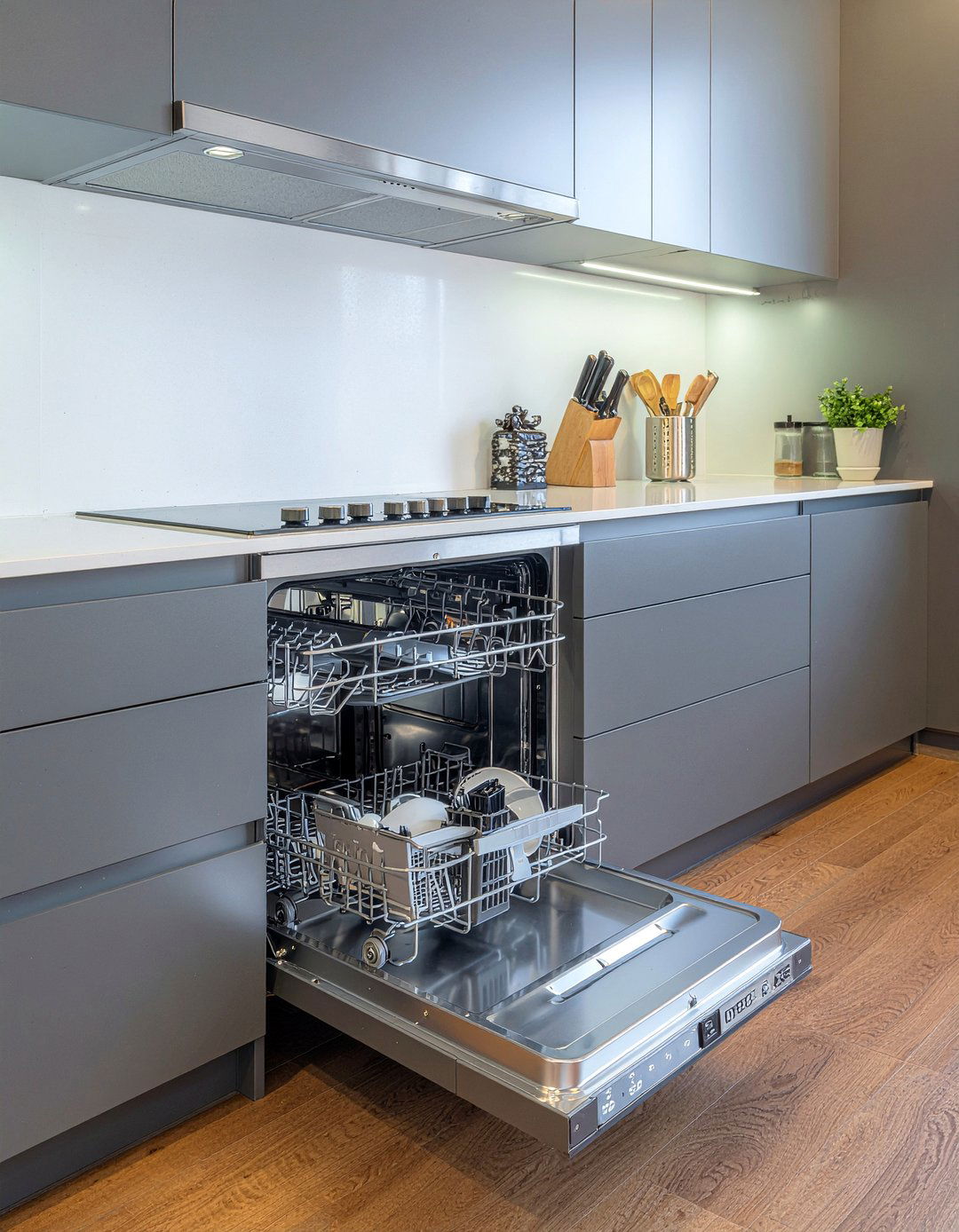 Charcoal Grey Cabinets - 30 panel-ready dishwasher kitchen ideas