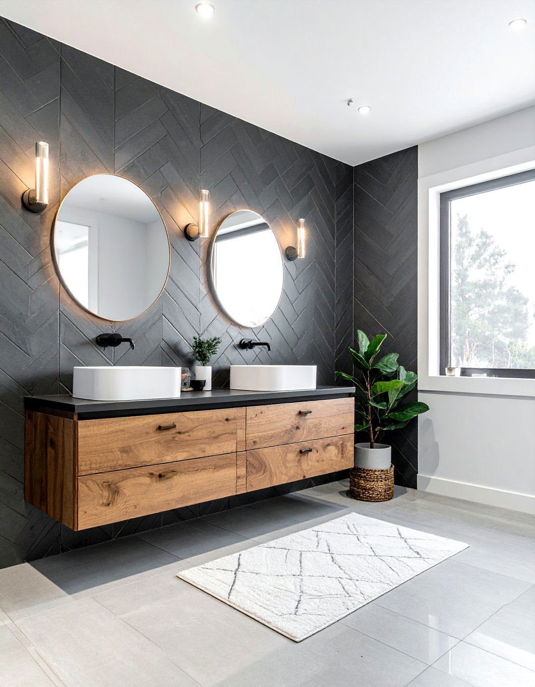 Charcoal Grey Chevron Tile - 30 chevron tile bathroom ideas