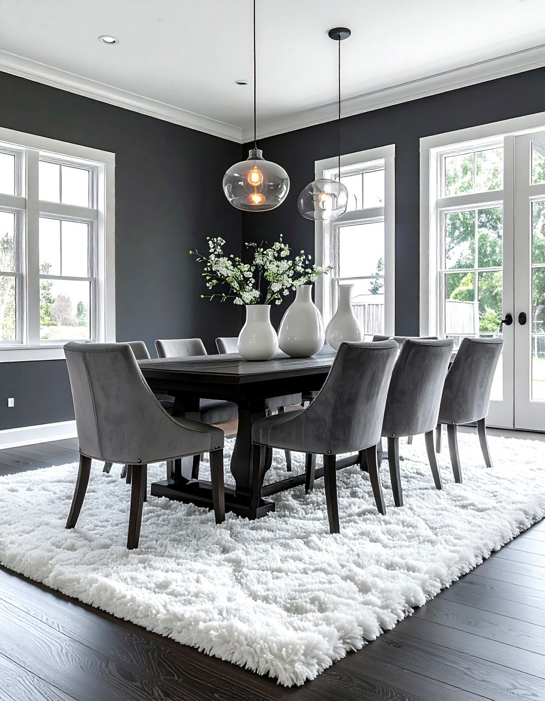 Charcoal Grey Dining Room White Rug - 30 charcoal and white dining room ideas