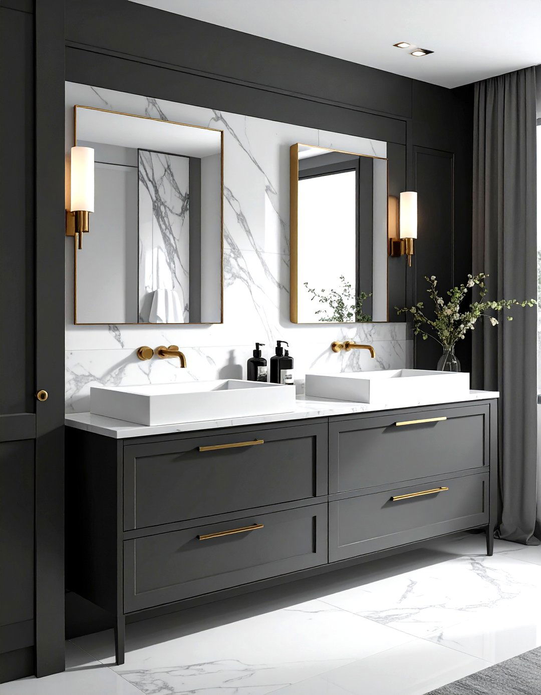 Charcoal Grey Double Sink Cabinet - 30 grey bathroom furniture ideas