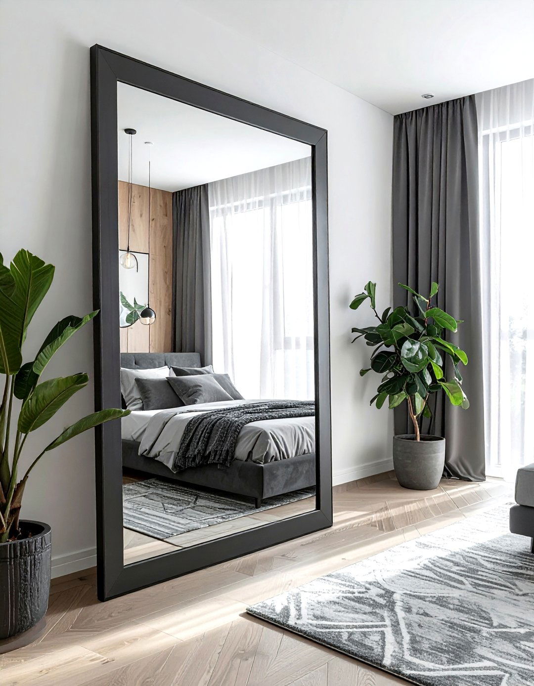 Charcoal Grey Mirror - 30 gray bedroom furniture ideas
