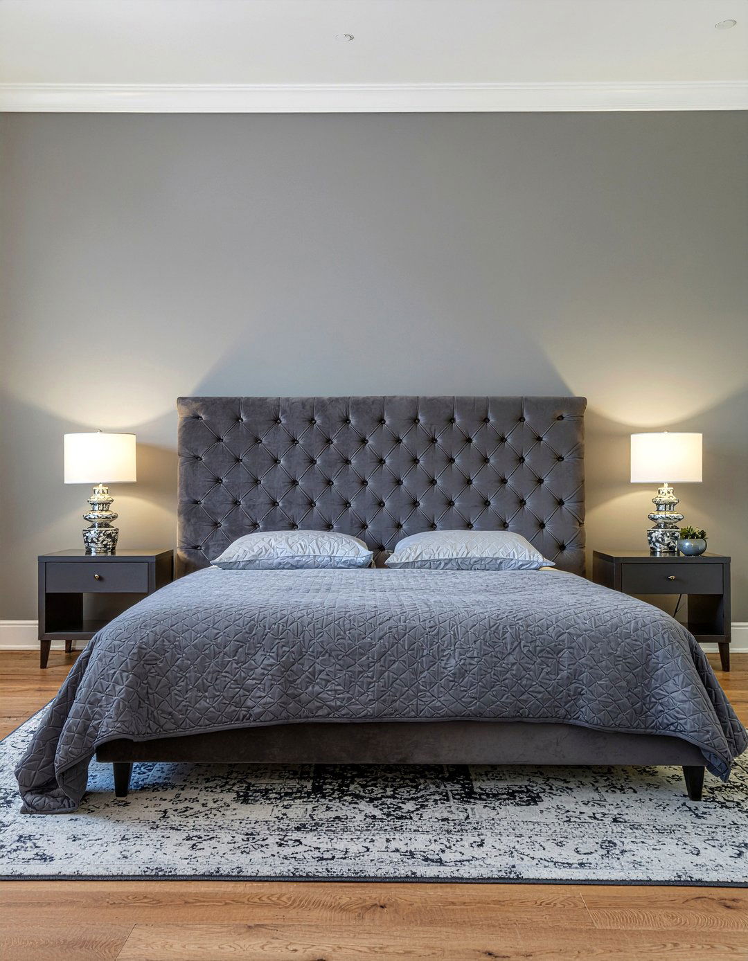 Charcoal Grey Tufted Headboard - 30 bedroom tufted headboards