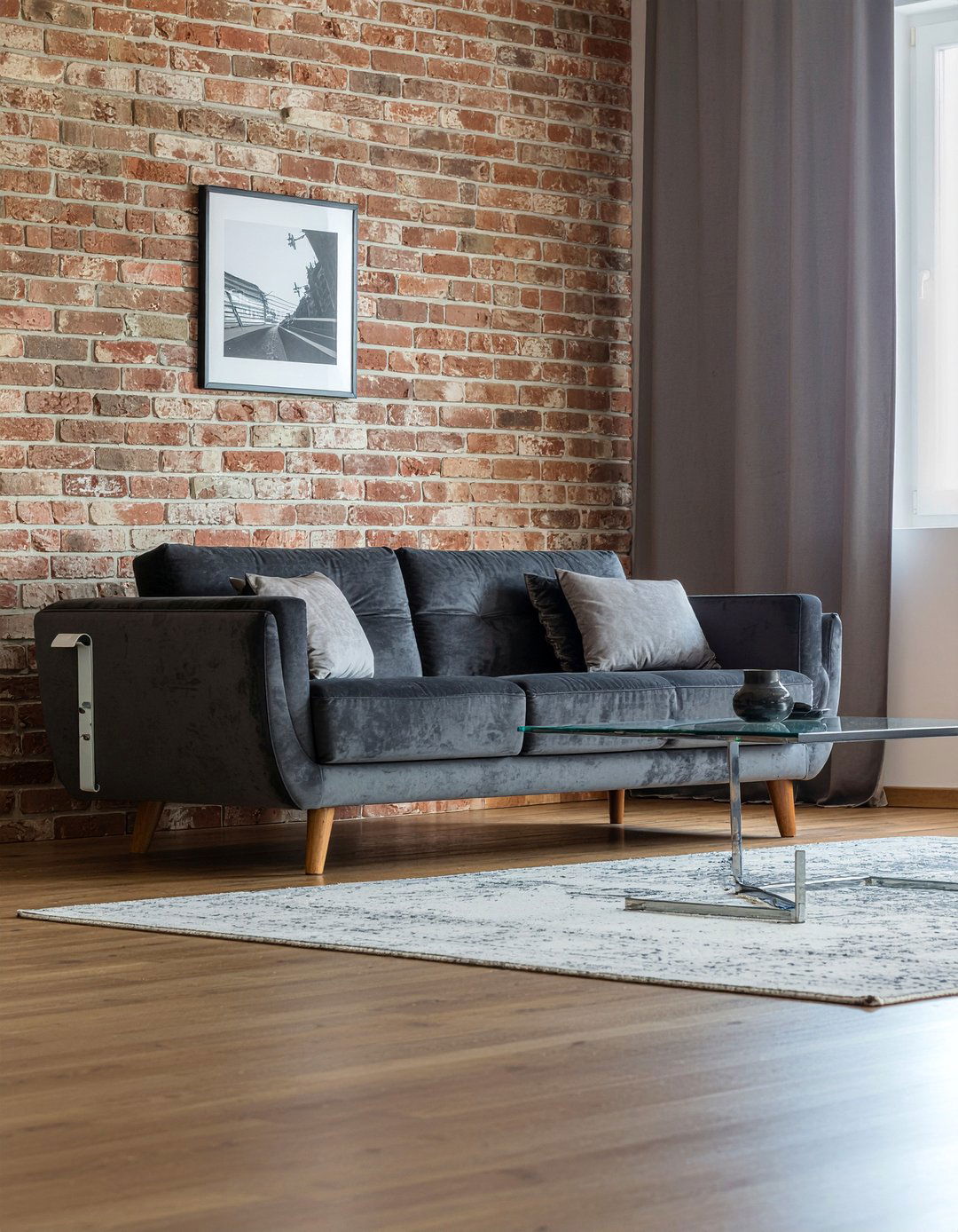 Charcoal Grey Velvet Sofa - 30 living room mid-century sofa ideas