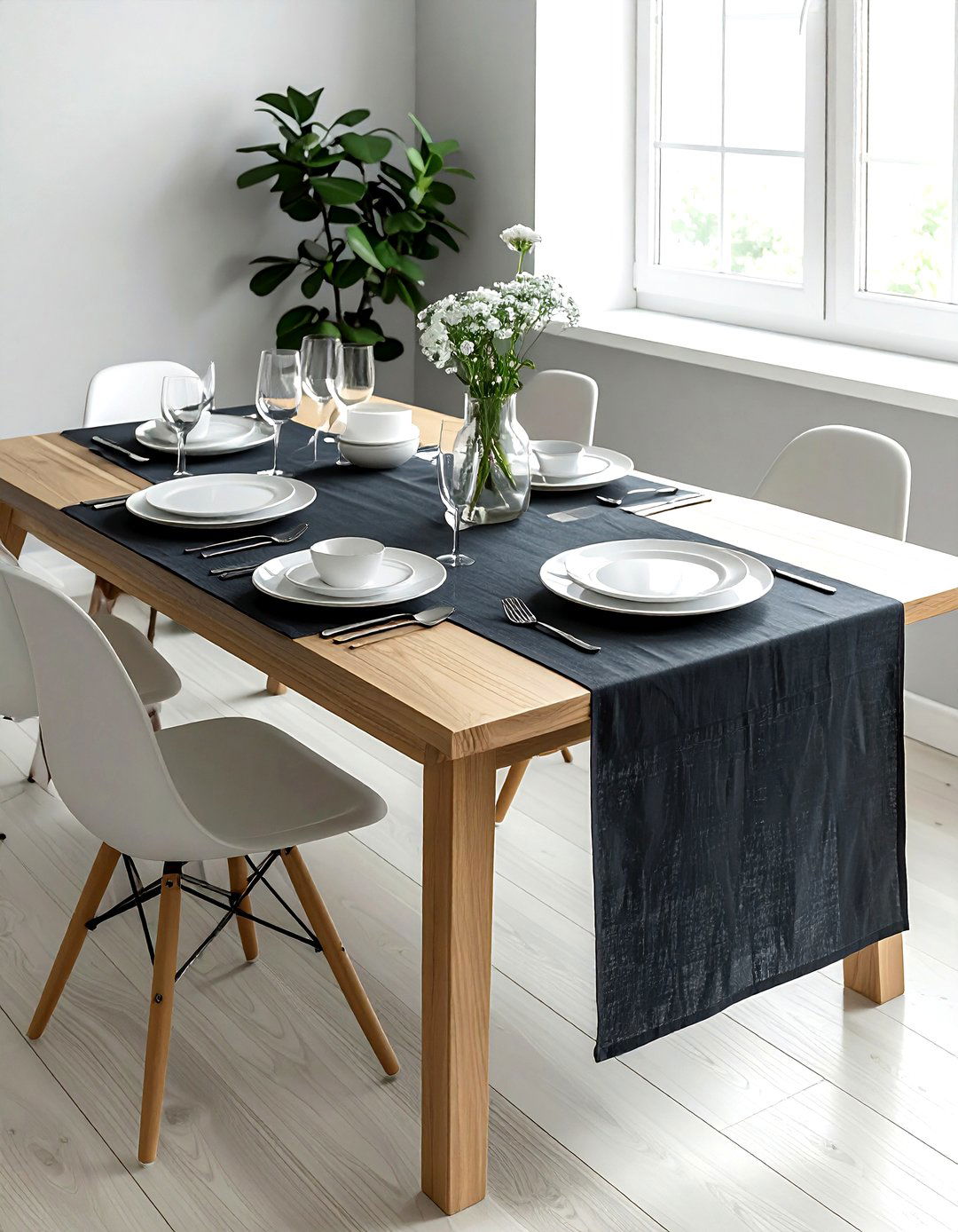 Charcoal Linen Table Runner - 30 grey dining room accessories ideas