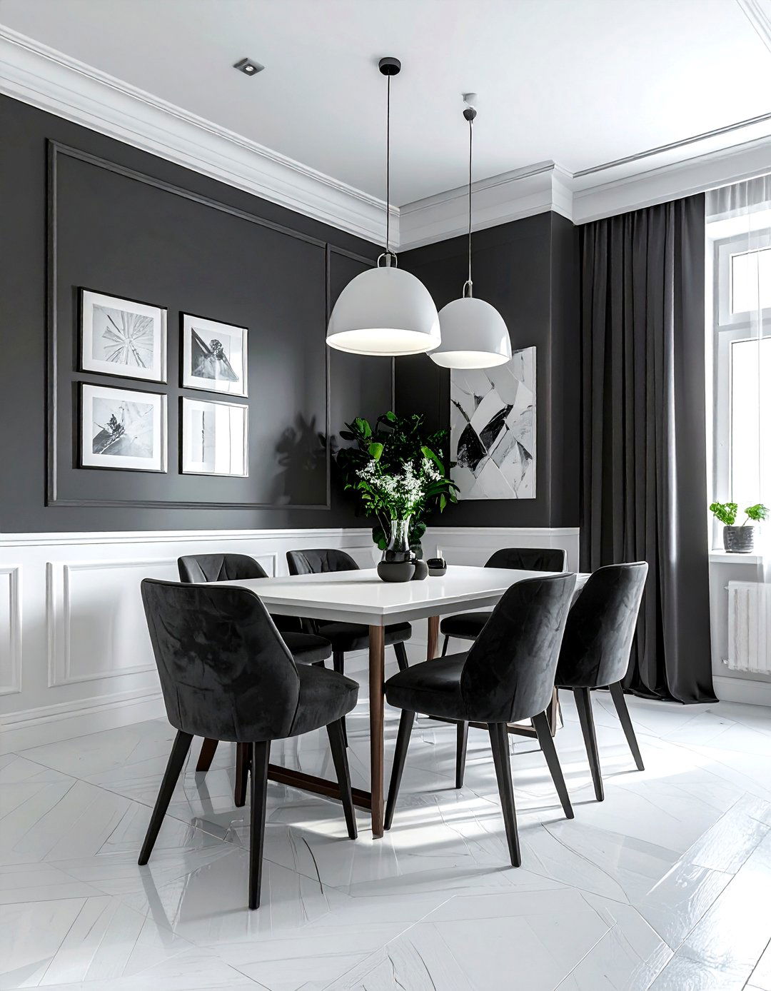 Charcoal Patterned Wallpaper White Dining Room - 30 charcoal and white dining room ideas