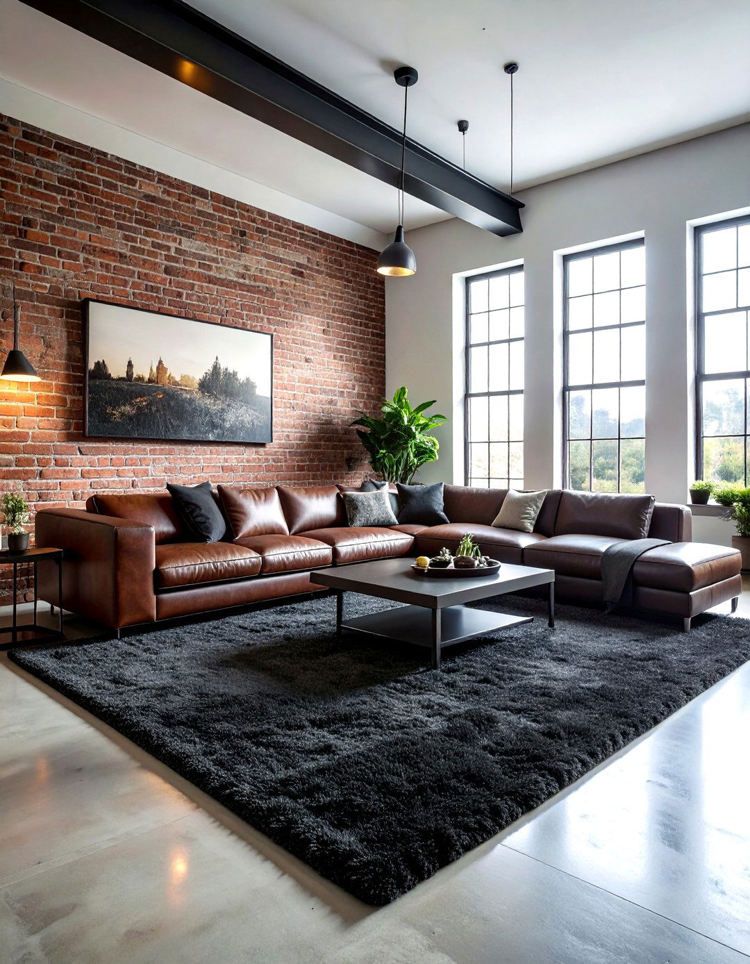 Charcoal Shag Rug Industrial Loft - 30 shag rug ideas