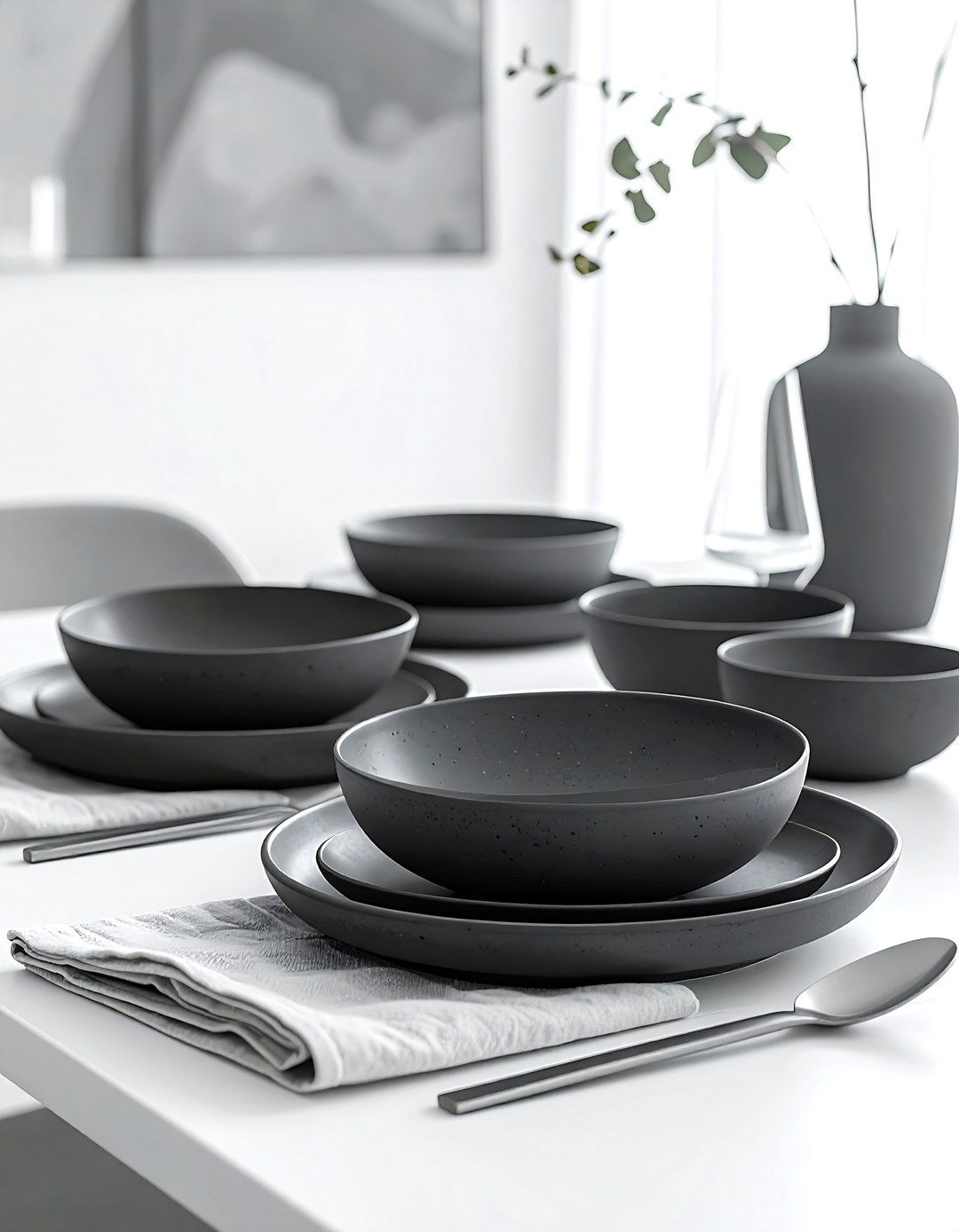 Charcoal Stoneware Dinnerware - 30 gray dining room accessories ideas