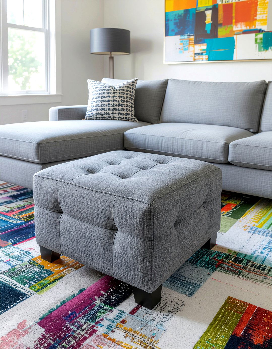 Charcoal Tufted Square Ottoman - 30 living room tufted ottoman ideas