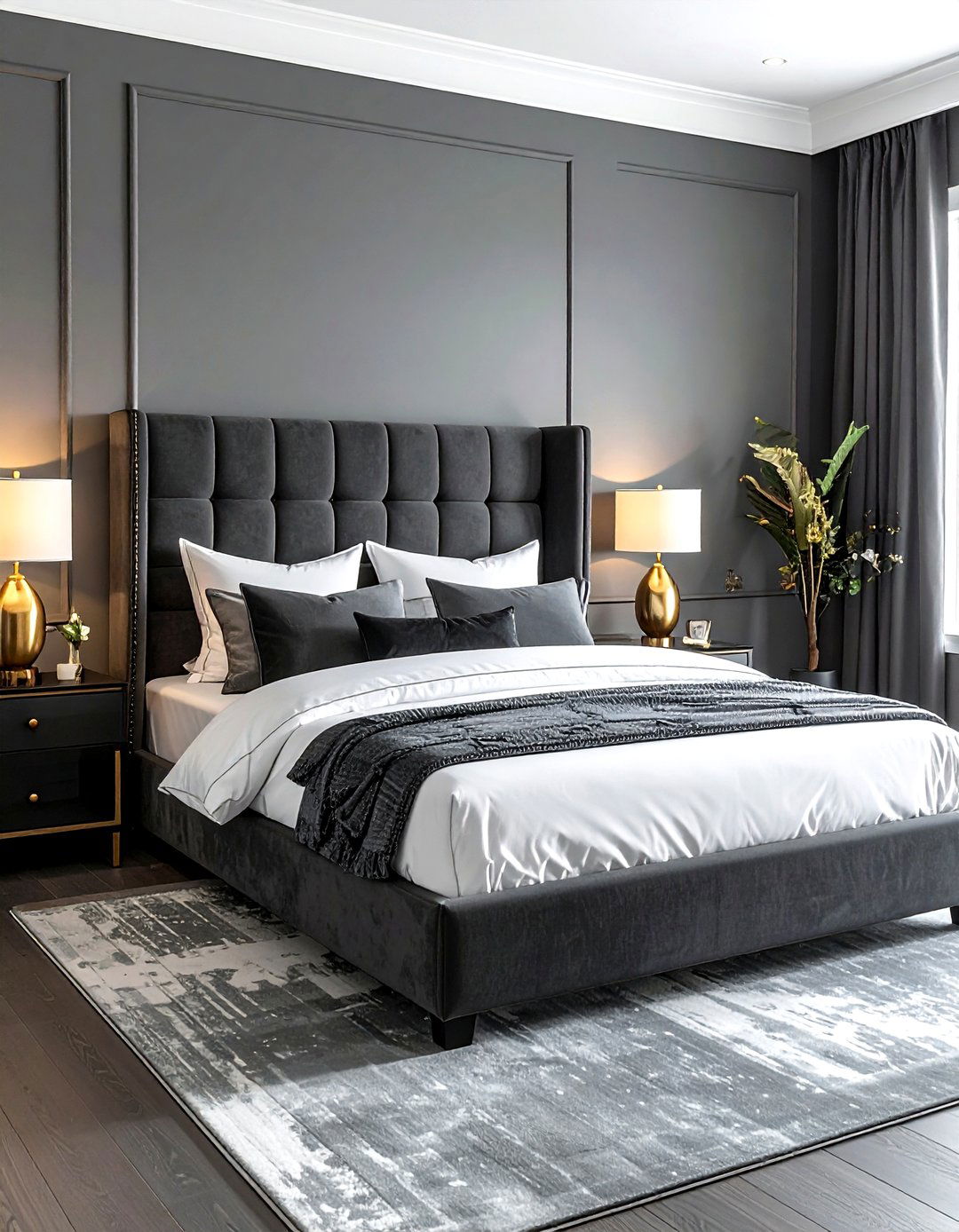 Charcoal Upholstered Bed - 30 gray bedroom furniture ideas