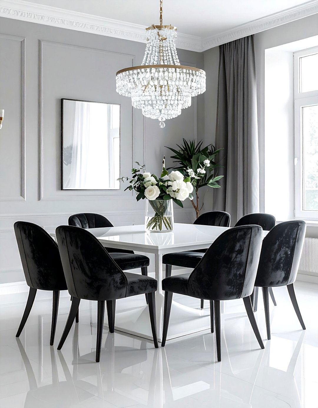 Charcoal Velvet Chairs White Dining Table - 30 charcoal and white dining room ideas