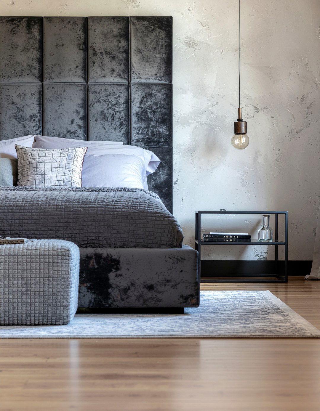 Charcoal Velvet Headboard - 30 bedroom velvet headboards