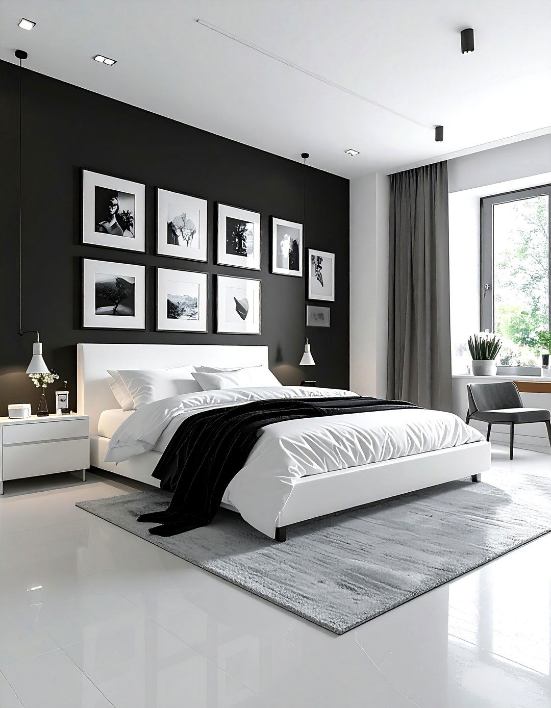 Charcoal White Bedroom With Gallery Wall - 30 charcoal and white bedroom ideas