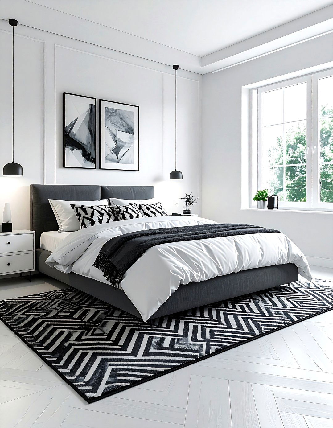 Charcoal White Bedroom With Geometric Patterns - 30 charcoal and white bedroom ideas