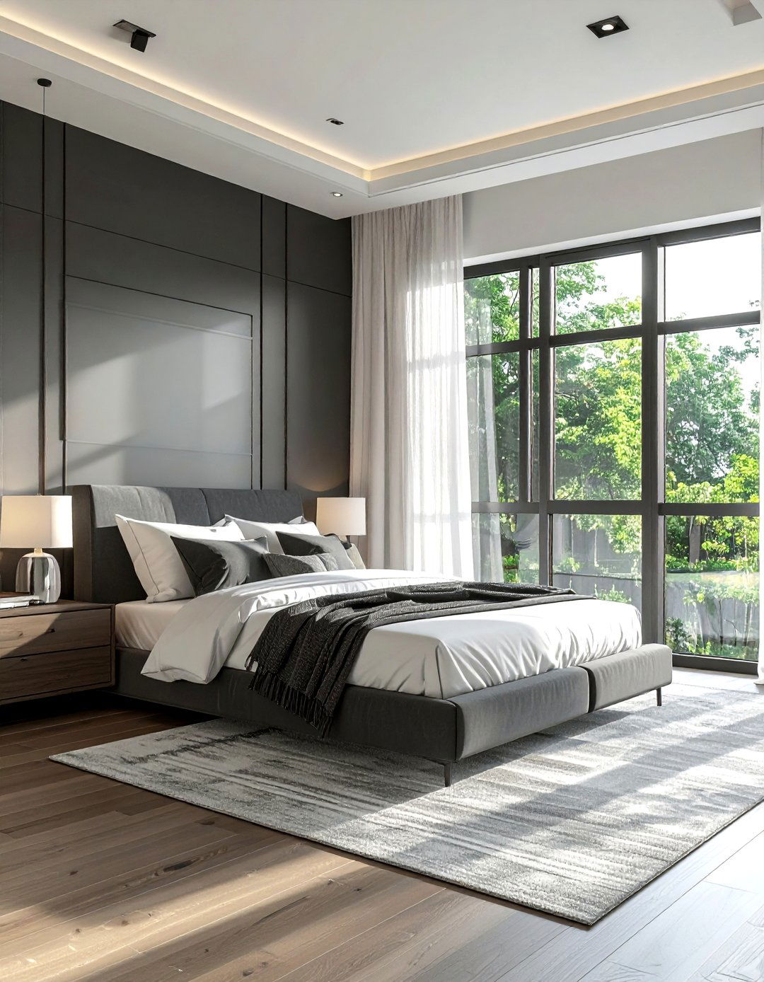 Charcoal White Bedroom With Large Windows - 30 charcoal and white bedroom ideas