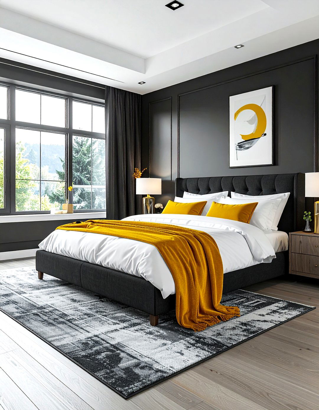 Charcoal White Bedroom With Pop Of Color - 30 charcoal and white bedroom ideas