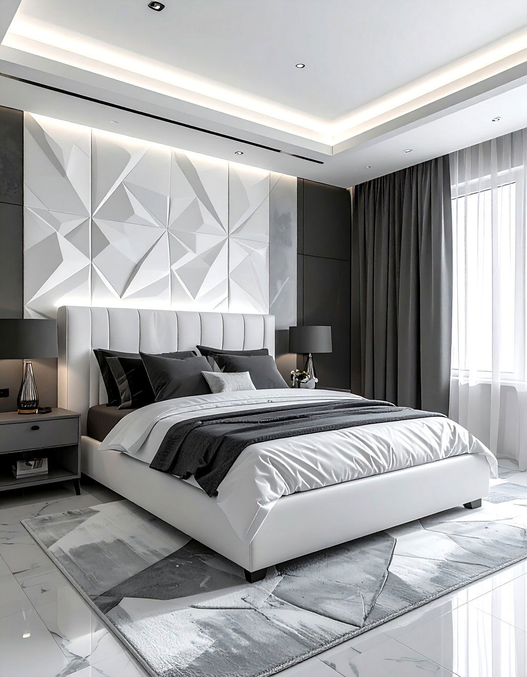 Charcoal White Bedroom With Textured Wallpaper - 30 charcoal and white bedroom ideas