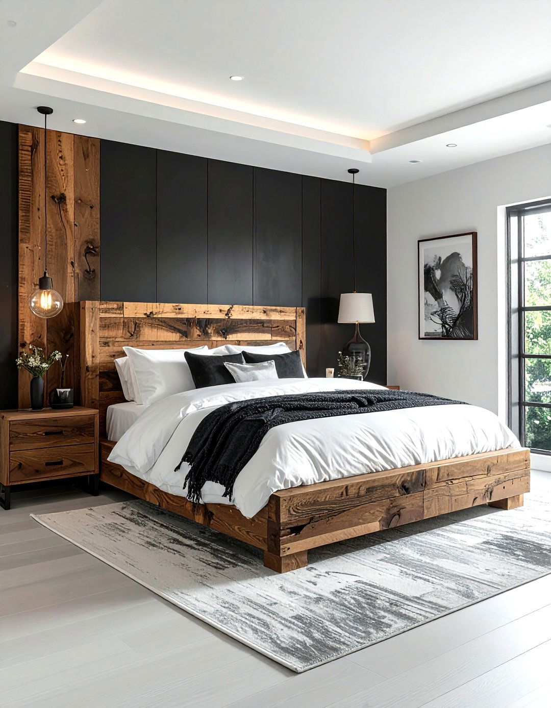 Charcoal White Bedroom With Wood Accents - 30 charcoal and white bedroom ideas