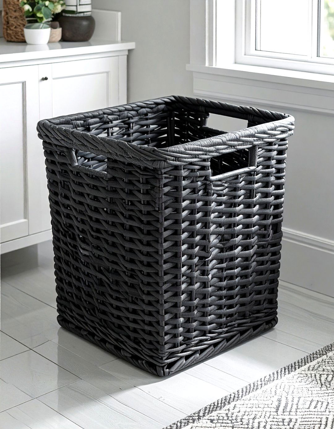 Charcoal Wicker Laundry Basket - 30 grey bathroom accessories ideas